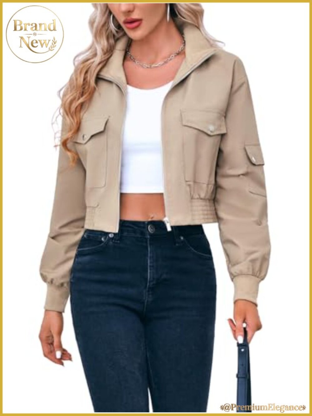 Women's Cropped Bomber Jacket Lightweight Zip Up Casual Coat